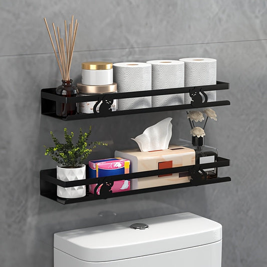 NoDrill Black Bathroom Storage Rack  SpaceSaving Iron Organizer