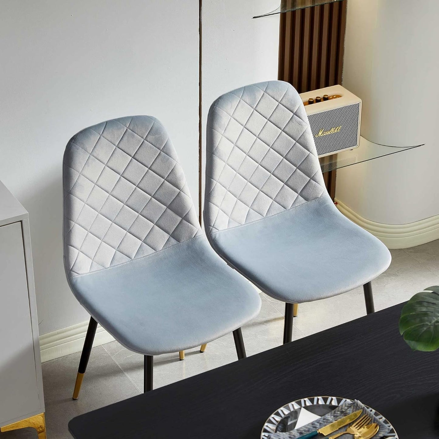 Velvet Dining Chairs Kitchen Plain Color Chair Upholstered Side Stools