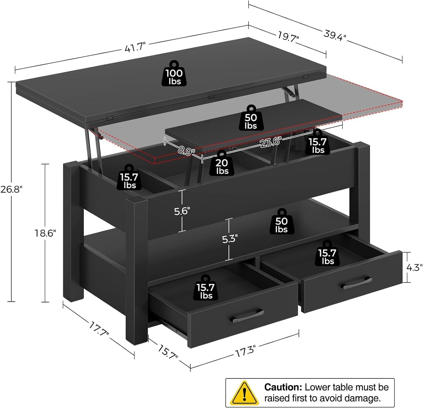 Coffee Table Lift Top, Multi-Function Convertible Coffee Table with