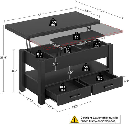 Coffee Table Lift Top, Multi-Function Convertible Coffee Table with