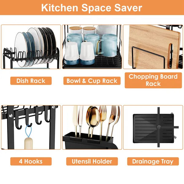 2-Tier Dish Drying Rack For Kitchen Counter Space Saving Rustproof