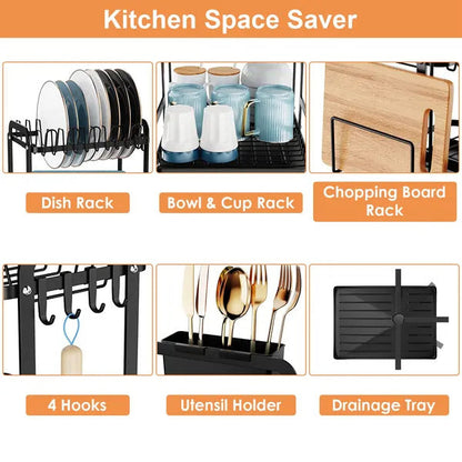 2-Tier Dish Drying Rack For Kitchen Counter Space Saving Rustproof