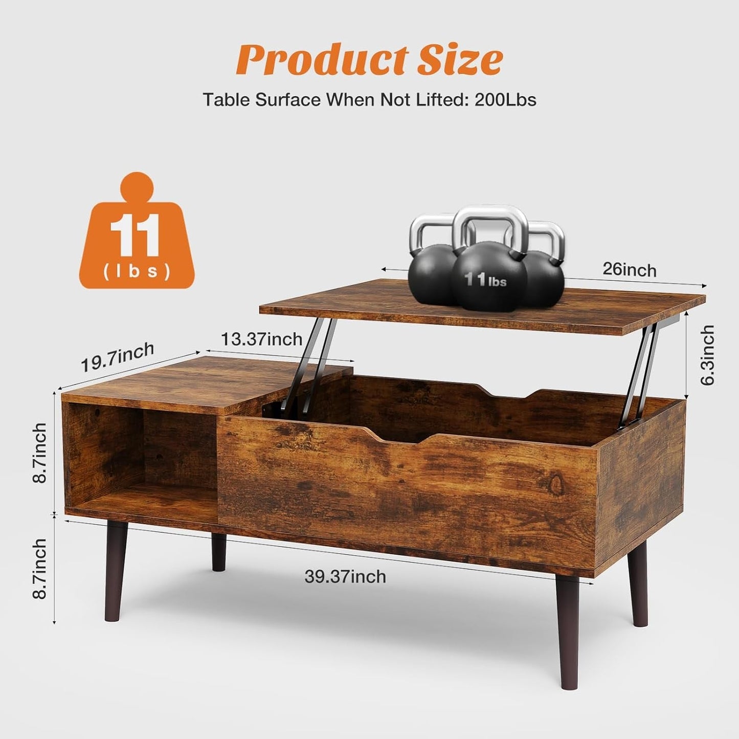 Coffee Table, Lift Top Coffee Tables for Living Room, Small Rising