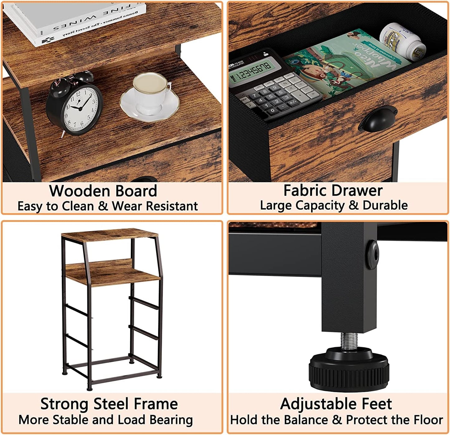 Nightstand with 3 Drawers and 2-Tier Shelf, Fabric Small Dresser