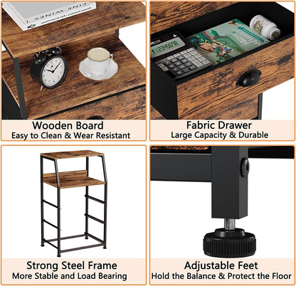 Nightstand with 3 Drawers and 2-Tier Shelf, Fabric Small Dresser