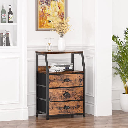 Nightstand with 3 Drawers and 2-Tier Shelf, Fabric Small Dresser