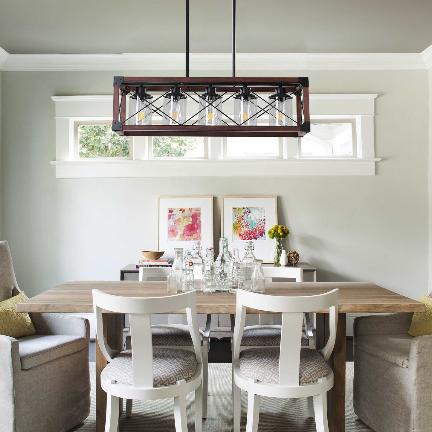 5-Light Retro Farmhouse Chandelier For Kitchen, Living room, Dining