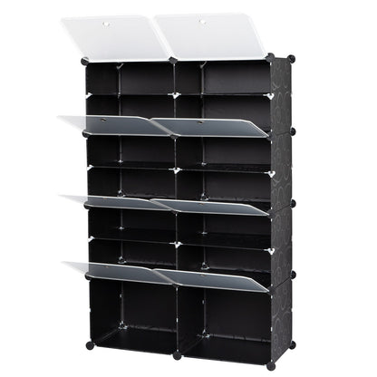 7-Tier Portable 28 Pair Shoe Rack Organizer 14 Grids Tower Shelf