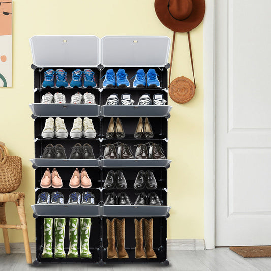 7-Tier Portable 28 Pair Shoe Rack Organizer 14 Grids Tower Shelf