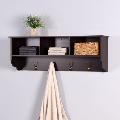 Espresso Entryway Wall Mounted Coat Rack With 4 Dual Hooks Living Room