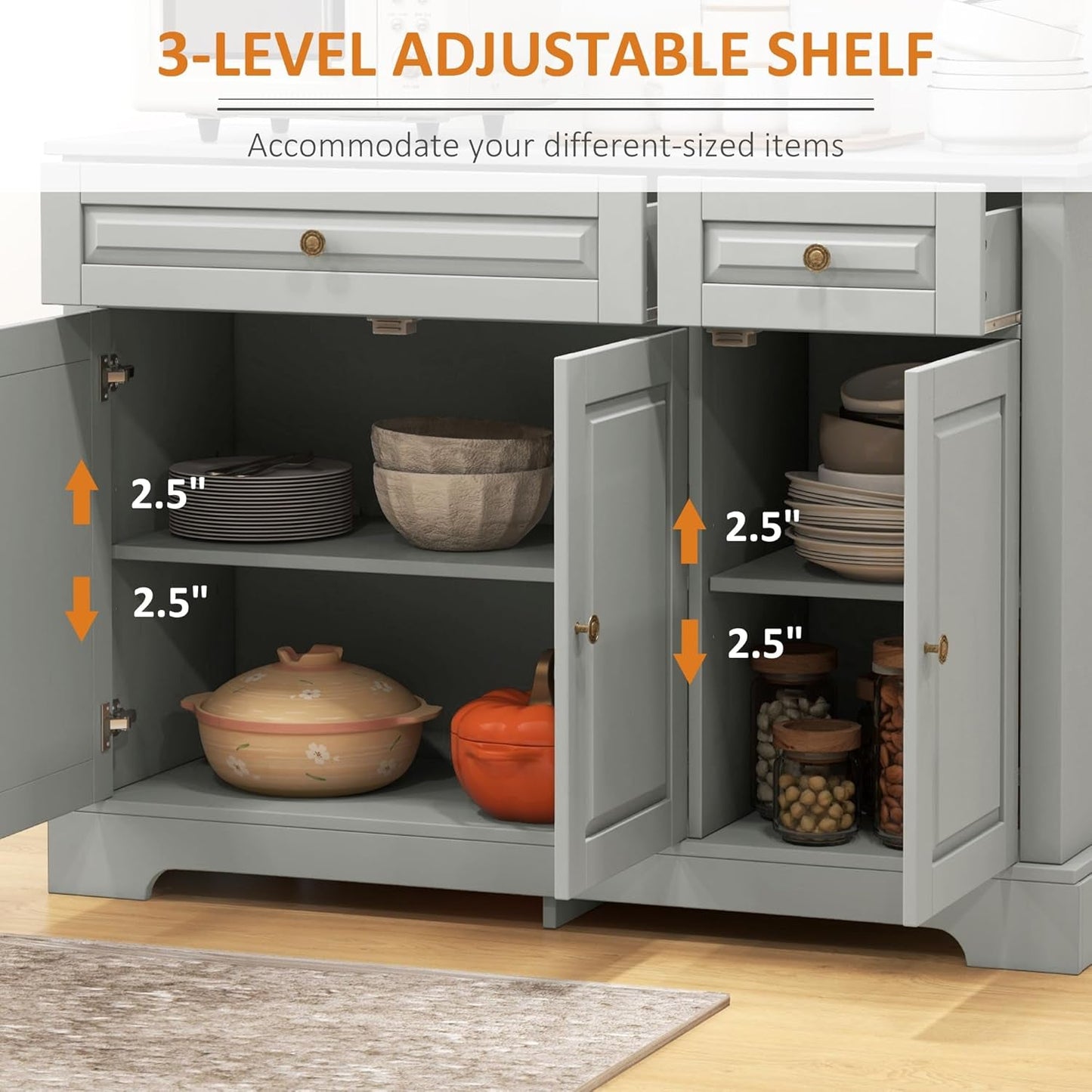 Sideboard Buffet Cabinet, Modern Kitchen Cabinet with 2 Drawers and