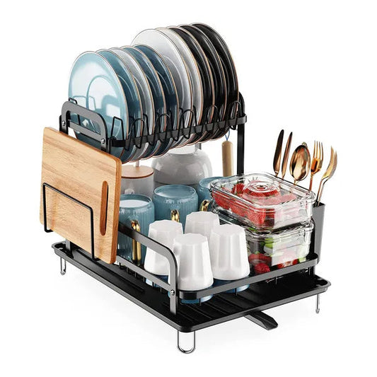 2-Tier Dish Drying Rack For Kitchen Counter Space Saving Rustproof