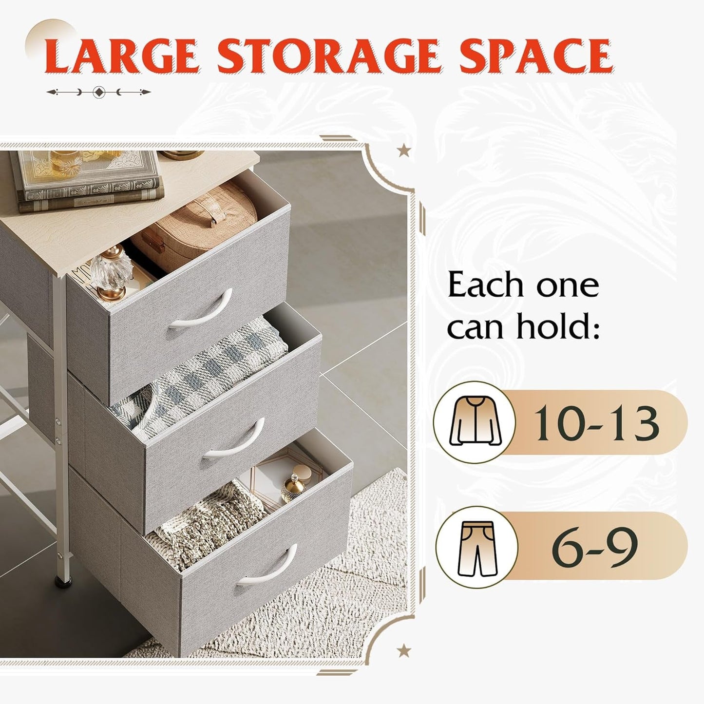 Nightstand with 3 Drawers, Fabric Dresser, Organizer Unit, Storage