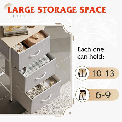Nightstand with 3 Drawers, Fabric Dresser, Organizer Unit, Storage