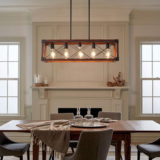 5-Light Retro Farmhouse Chandelier For Kitchen, Living room, Dining
