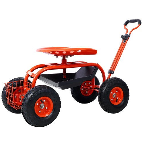 Rolling Garden Scooter Garden Cart Seat With Wheels And Tool Tray, 360