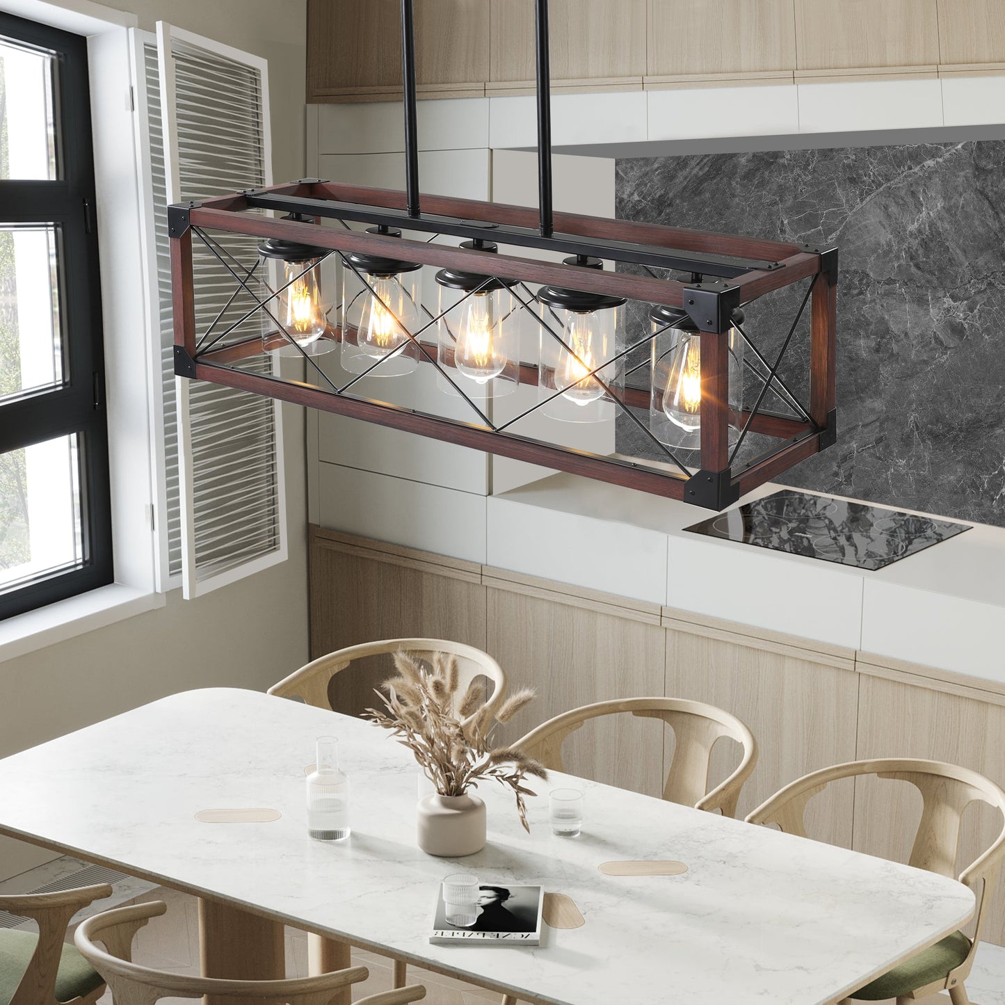 5-Light Retro Farmhouse Chandelier For Kitchen, Living room, Dining