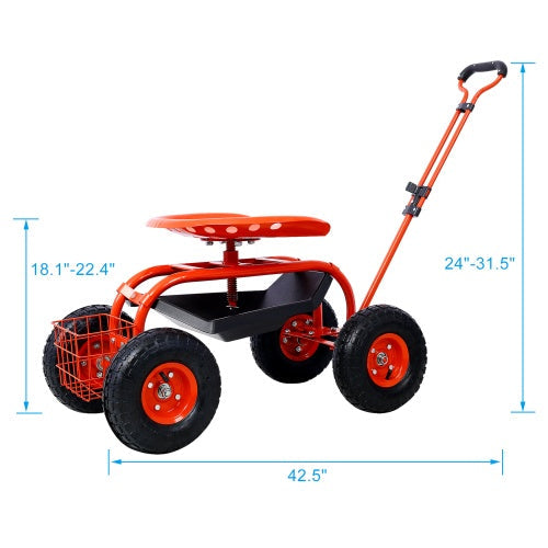 Rolling Garden Scooter Garden Cart Seat With Wheels And Tool Tray, 360