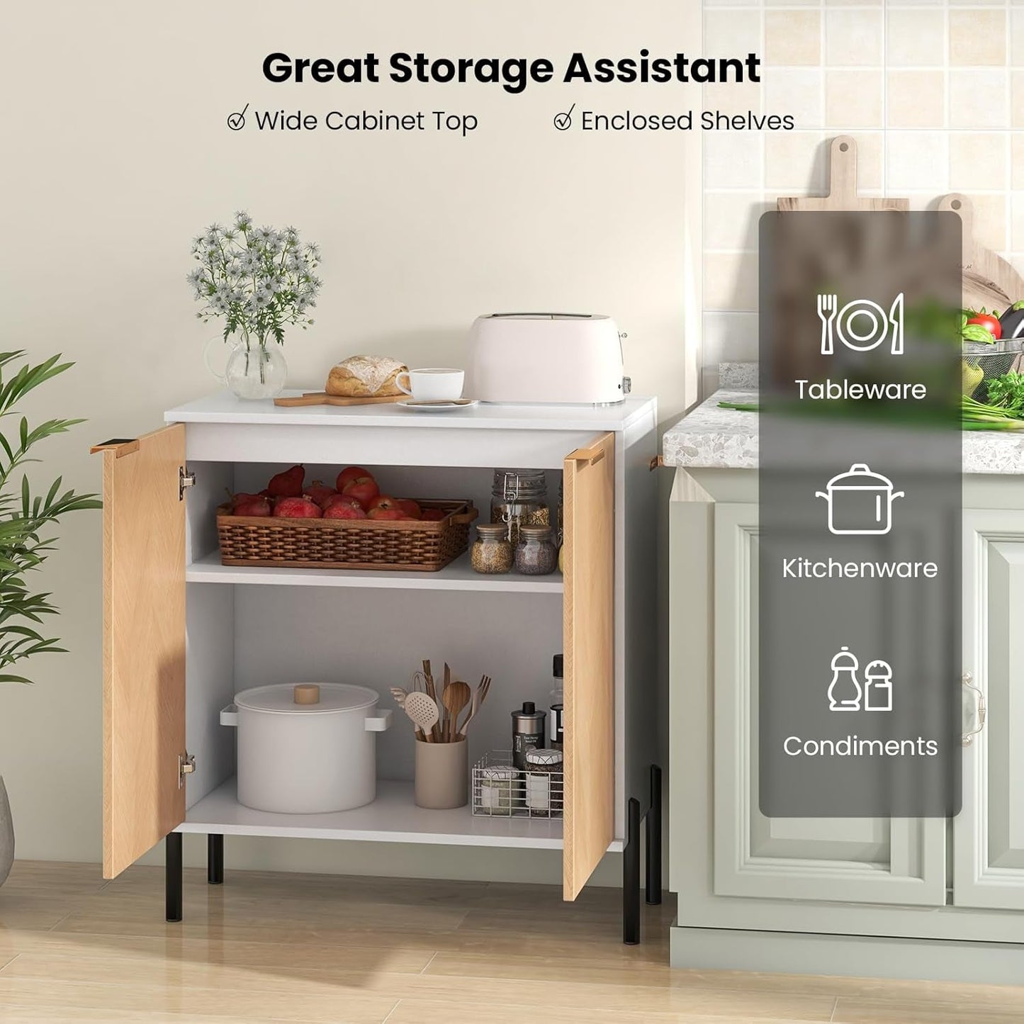 Buffet Cabinet with Storage, 2-Door Kitchen Sideboard with Storage