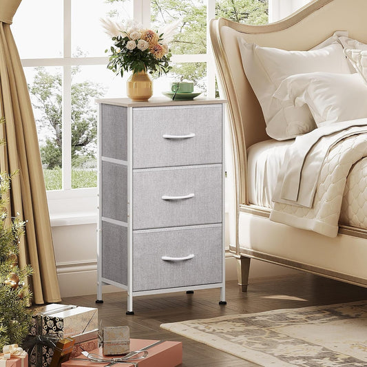 Nightstand with 3 Drawers, Fabric Dresser, Organizer Unit, Storage