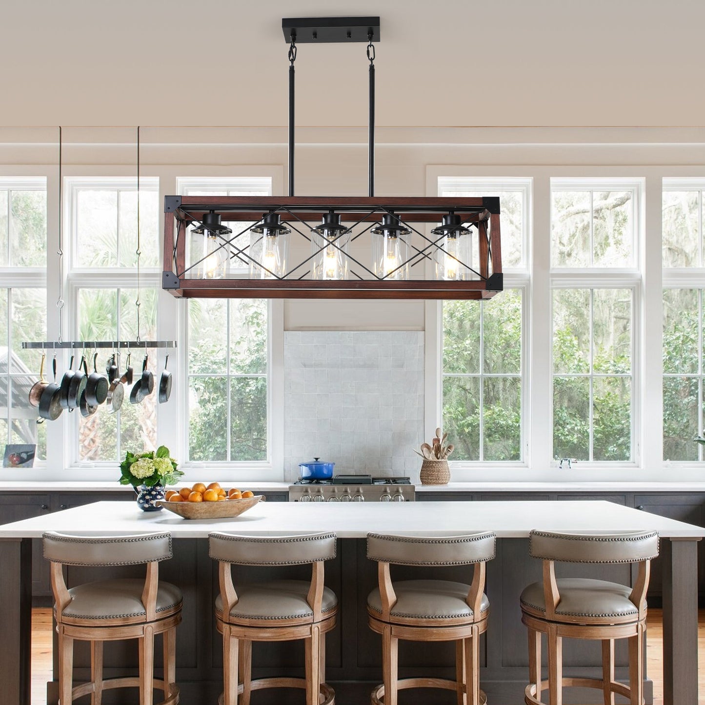 5-Light Retro Farmhouse Chandelier For Kitchen, Living room, Dining