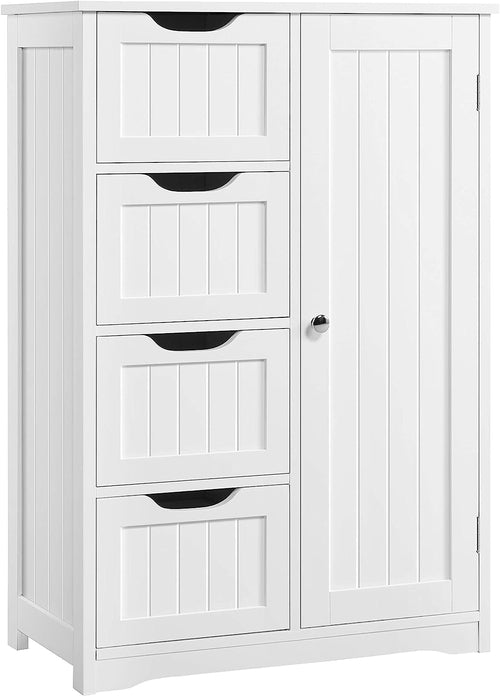 Wooden Floor Cabinet, Side Storage Organizer with 4 Drawers and 1