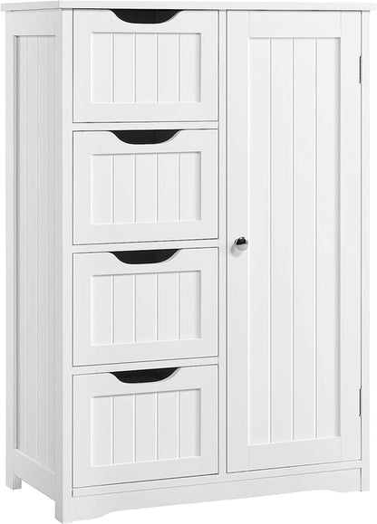 Wooden Floor Cabinet, Side Storage Organizer with 4 Drawers and 1