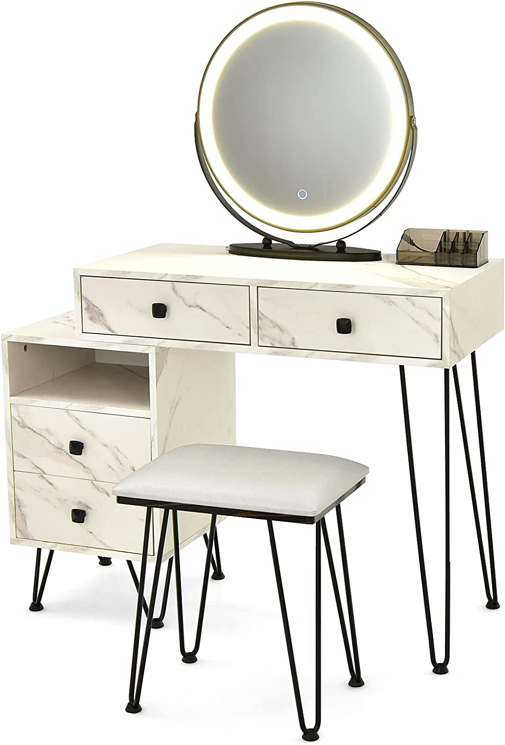 Vanity Set with Lighted Mirror, Left or Right Side Cabinet (Marble