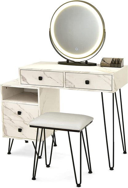 Vanity Set with Lighted Mirror, Left or Right Side Cabinet (Marble