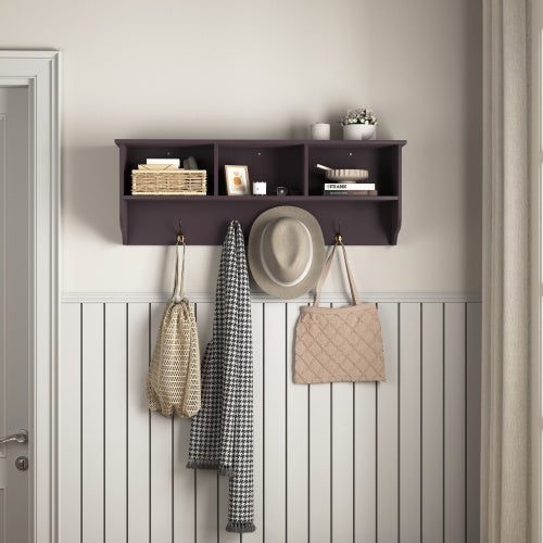 Espresso Entryway Wall Mounted Coat Rack With 4 Dual Hooks Living Room