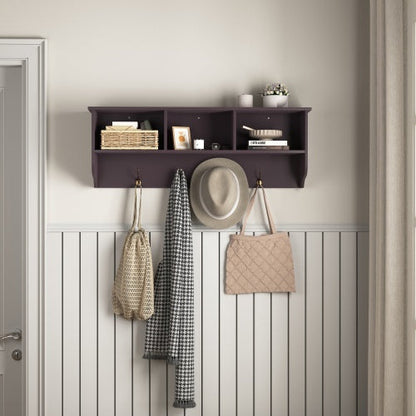 Espresso Entryway Wall Mounted Coat Rack With 4 Dual Hooks Living Room
