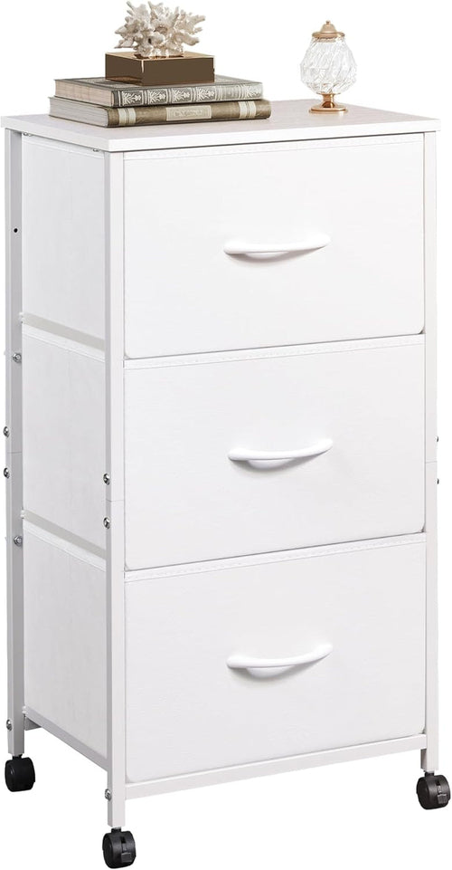 Dresser with 3 Drawers, Fabric Nightstand, Cabinet with Wheels,