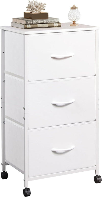 Dresser with 3 Drawers, Fabric Nightstand, Cabinet with Wheels,