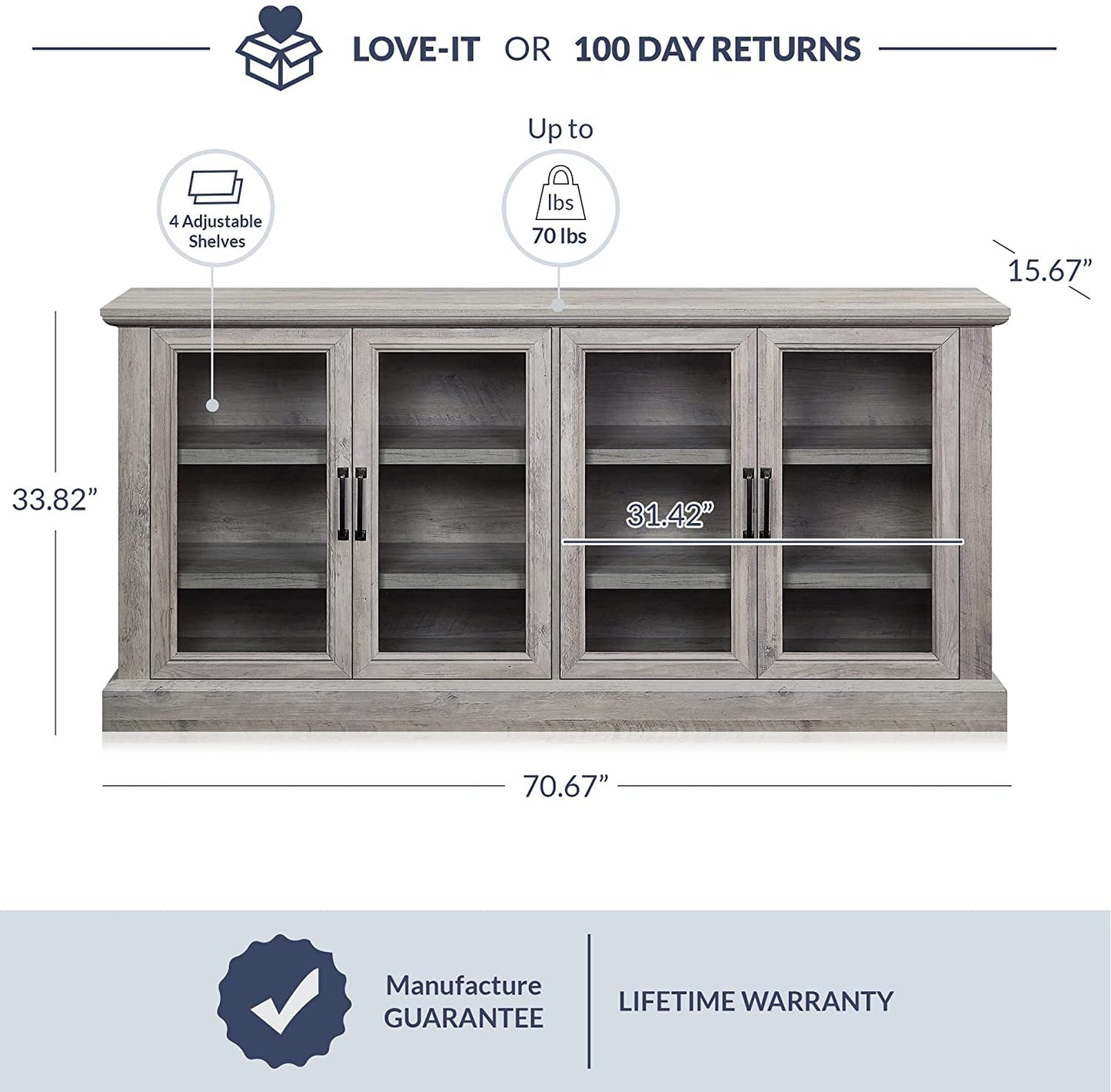 Gray Wash Sideboard with Glass Display Cabinet