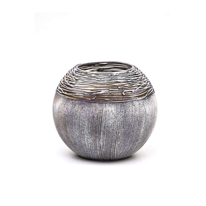 Art Decorated Gray Glass Vase for Flowers | Painted Art Glass Round Va